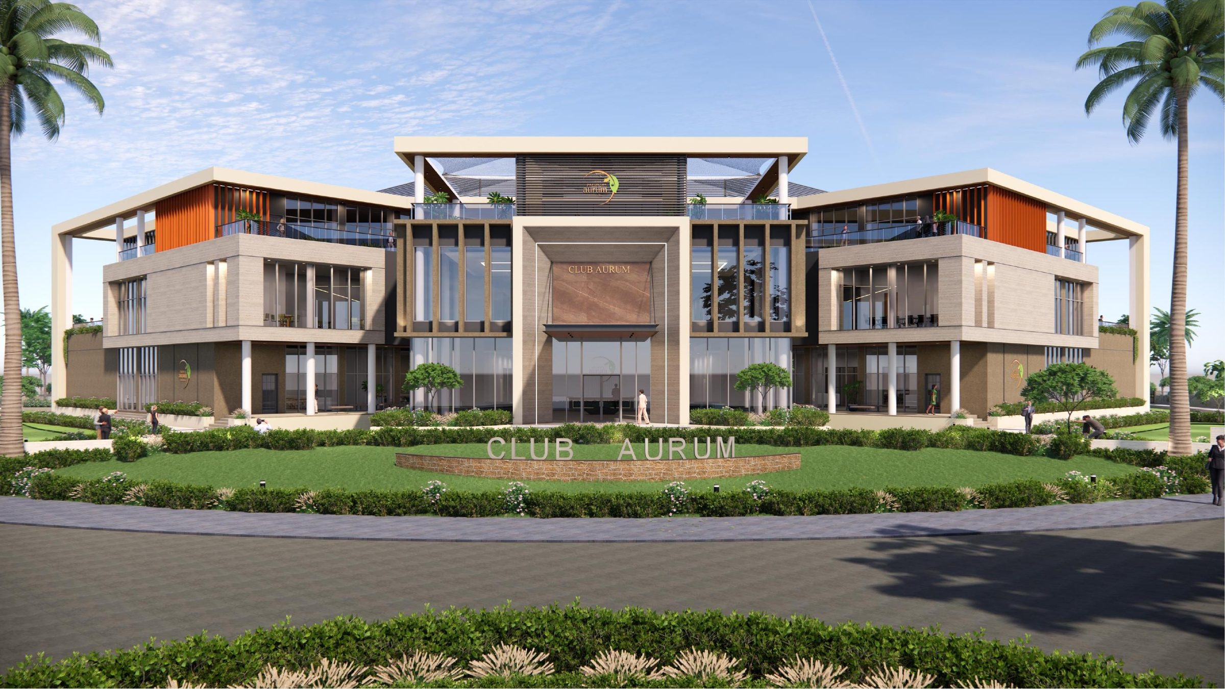 Club Aurum clubhouse, front elevation render